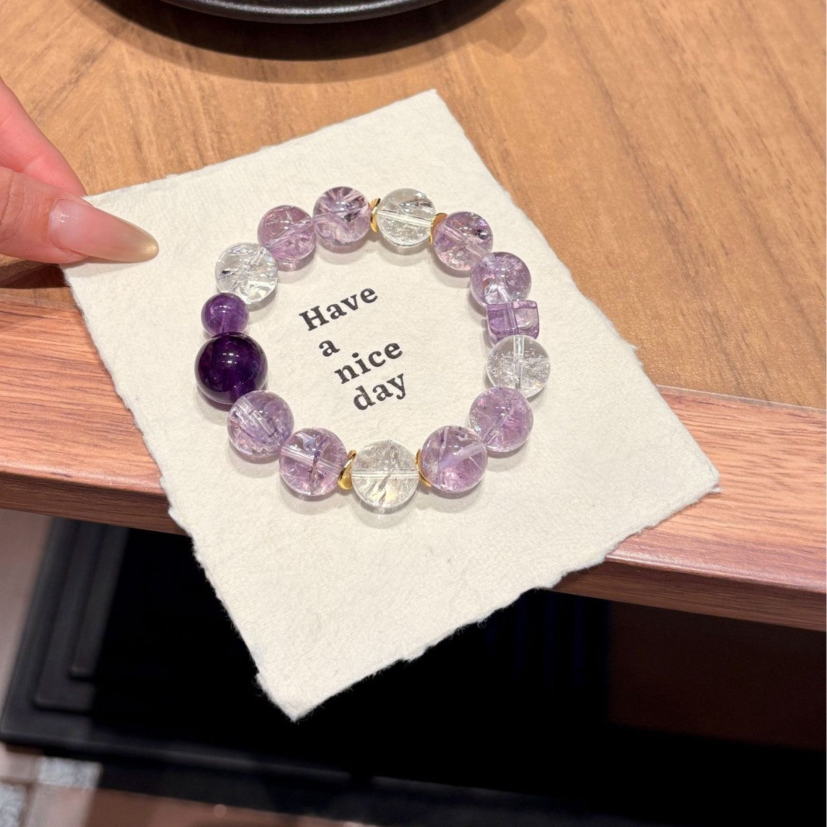 Calming Amethyst Azeztulite Beaded Bracelet | Aura Protection Crystal for Women