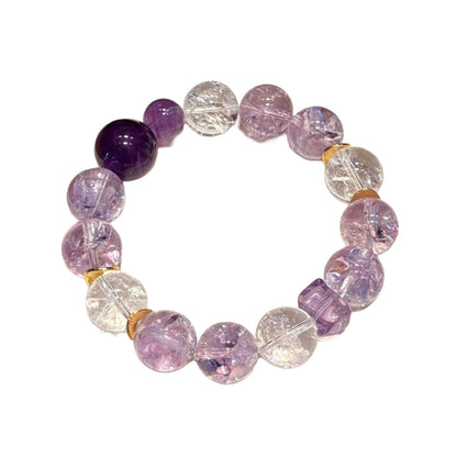 Calming Amethyst Azeztulite Beaded Bracelet | Aura Protection Crystal for Women