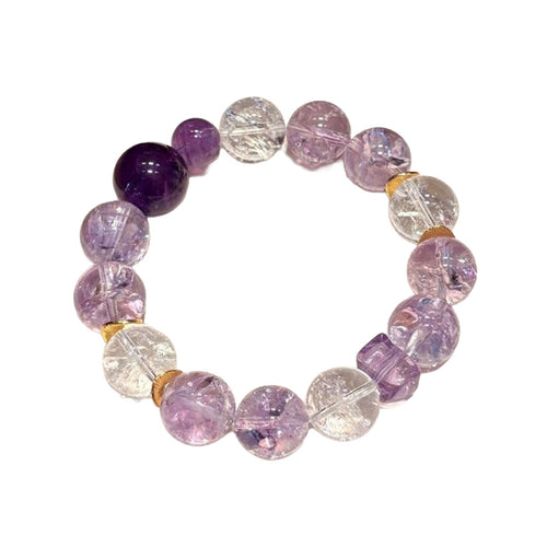 Calming Amethyst Azeztulite Beaded Bracelet | Aura Protection Crystal for Women