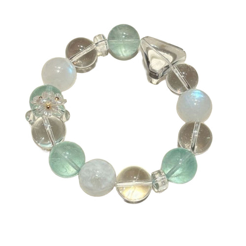 Aqua Moon Serenity Crystal Bracelet | Blue Moonstone & Green Fluorite Emotional Calm Healing Jewelry