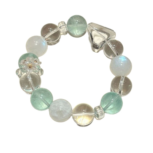 Aqua Moon Serenity Crystal Bracelet | Blue Moonstone & Green Fluorite Emotional Calm Healing Jewelry