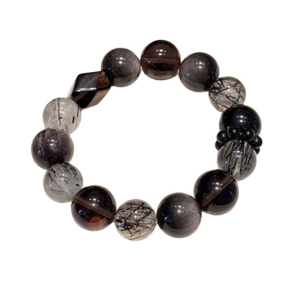 Negative Energy Cleansing Crystal Bracelet | 14mm Unisex Obsidian Beaded Healing Jewelry
