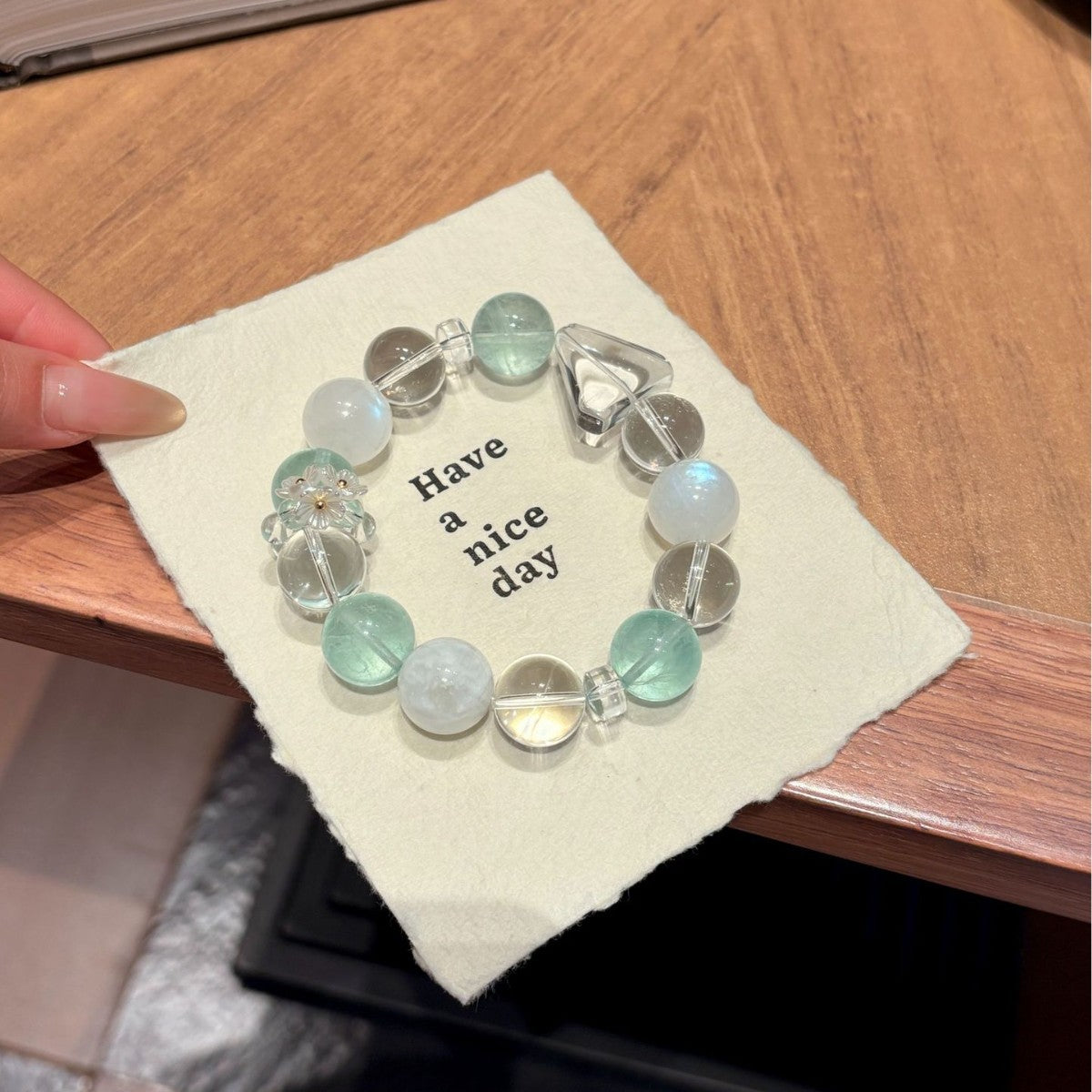 Aqua Moon Serenity Crystal Bracelet | Blue Moonstone & Green Fluorite Emotional Calm Healing Jewelry