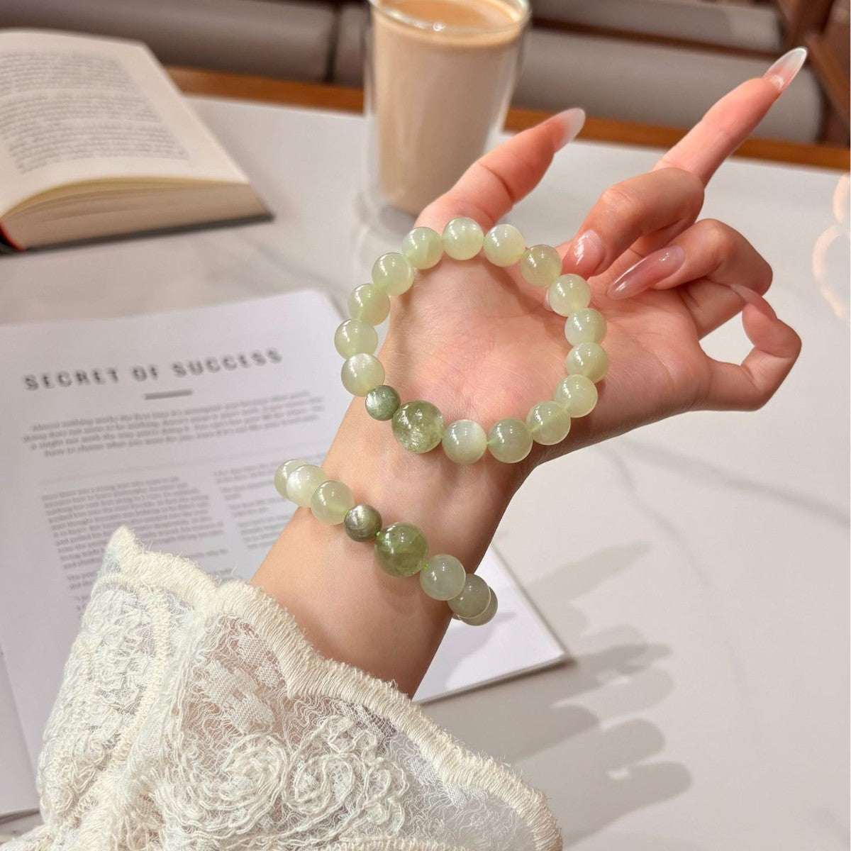 Green Serenity Crystal Bracelet | Green Moonstone & Lepidolite Calming Bracelet for Anxiety Relief
