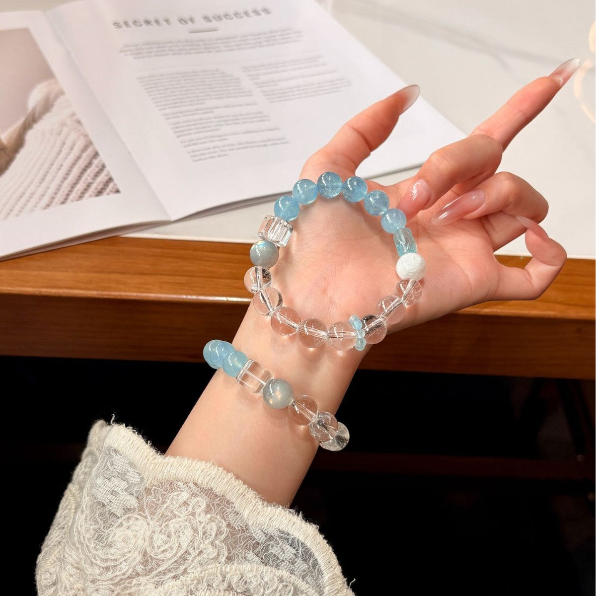 Ocean Calm Crystal Bracelet | Natural Aquamarine & Moonstone Healing Bracelet for Anxiety Relief