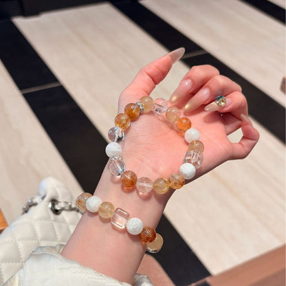 Sunlit Abundance Crystal Bracelet | Golden Rutilated Quartz & Citrine Wealth Manifestation Healing Jewelry