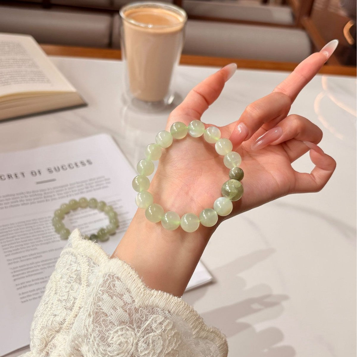 Green Serenity Crystal Bracelet | Green Moonstone & Lepidolite Calming Bracelet for Anxiety Relief