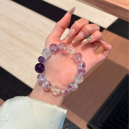 Calming Amethyst Azeztulite Beaded Bracelet | Aura Protection Crystal for Women