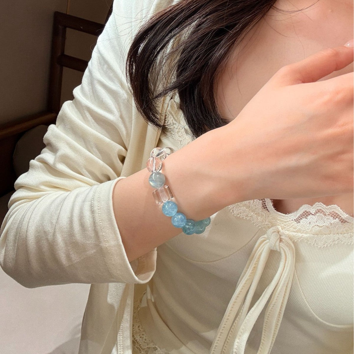 Ocean Calm Crystal Bracelet | Natural Aquamarine & Moonstone Healing Bracelet for Anxiety Relief