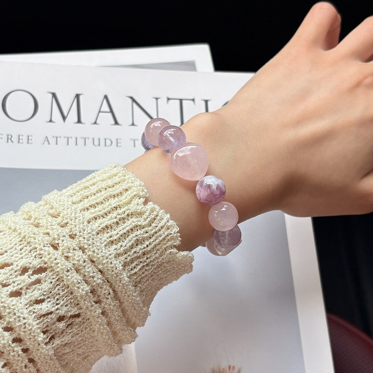Serene Love Crystal Bracelet | Natural Amethyst Rose Quartz Kunzite Healing Bracelet for Self-Love & Calm