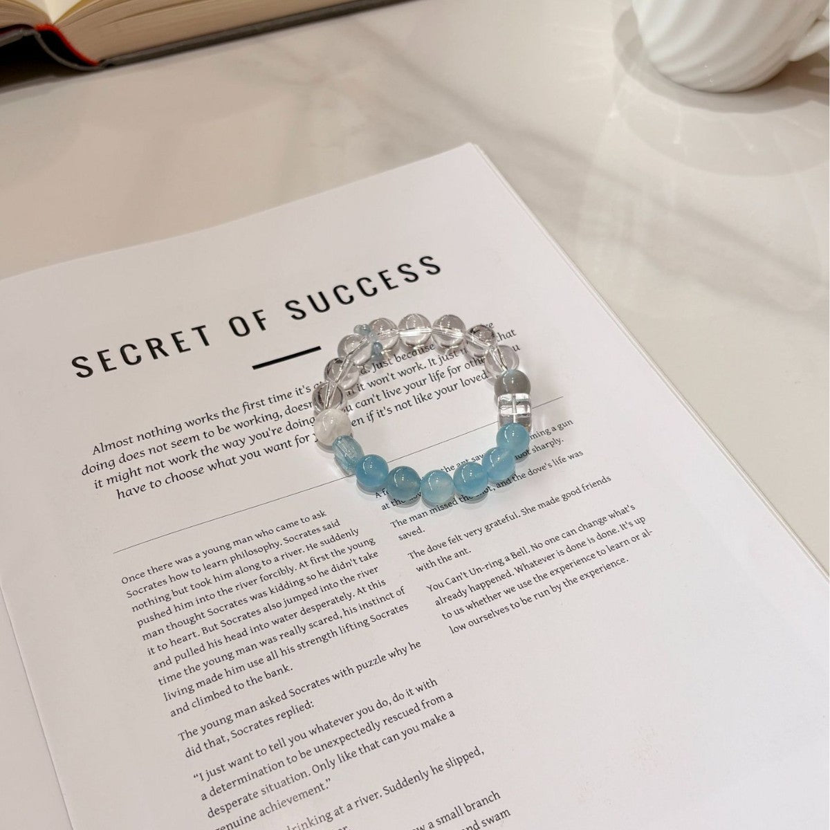 Ocean Calm Crystal Bracelet | Natural Aquamarine & Moonstone Healing Bracelet for Anxiety Relief